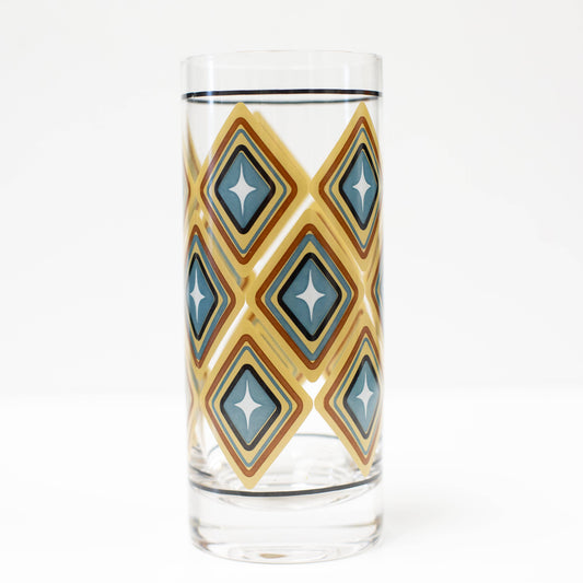 Blue and Brown Diamond Vintage Highball Cocktail Glass