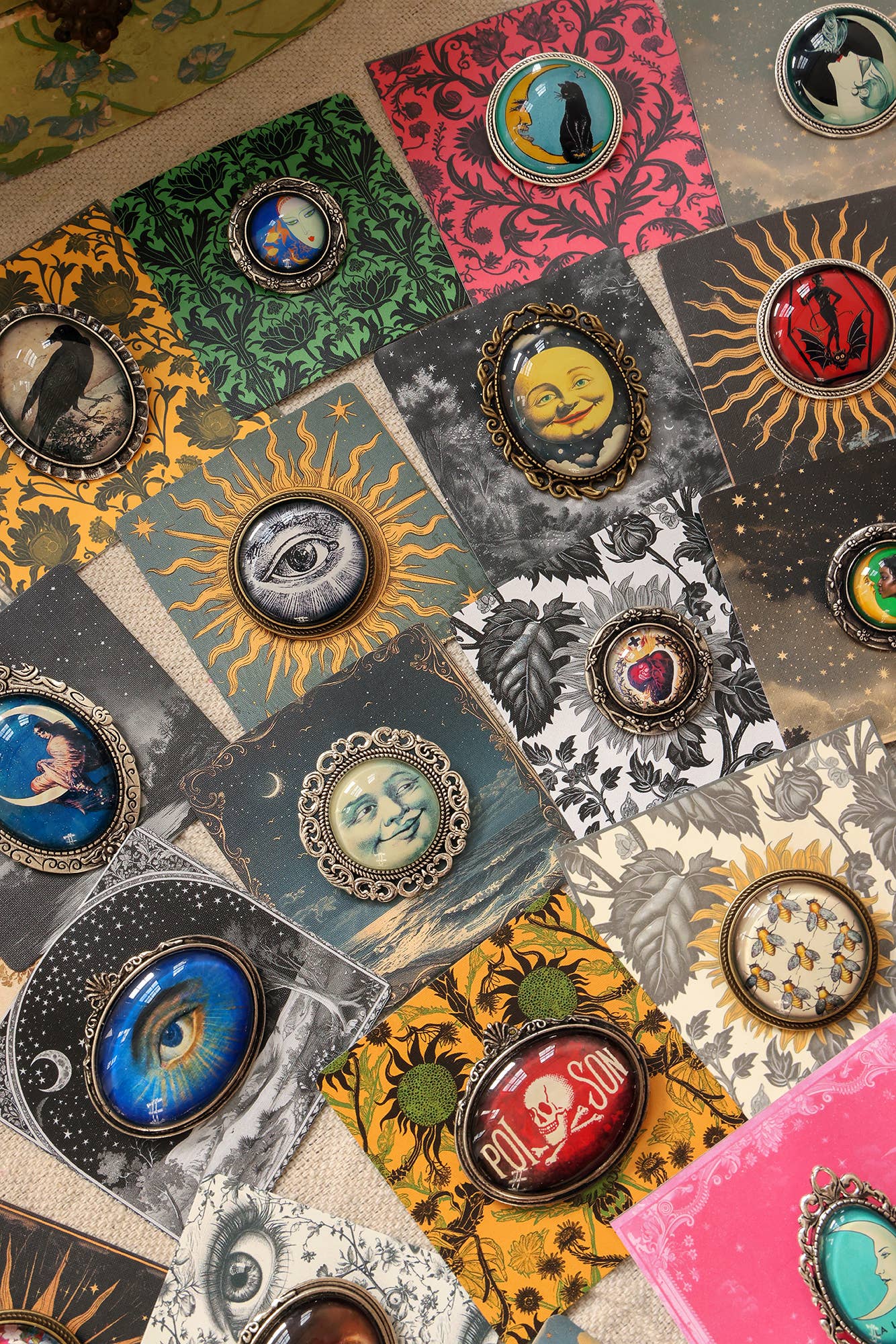 Handmade Eclectic Vintage Cameo Brooches on Cards