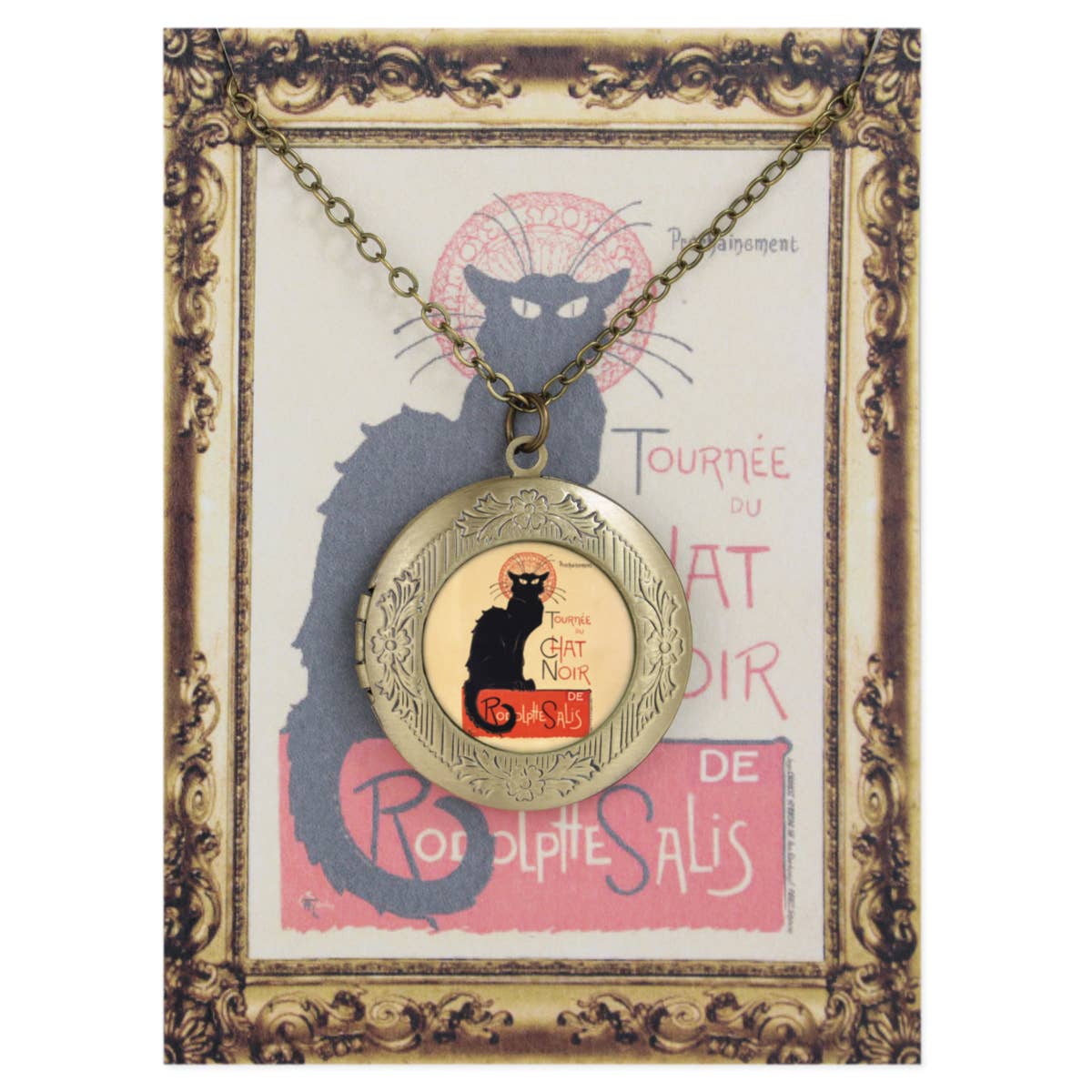 Chat Noir Fine Art Gold Locket Necklace