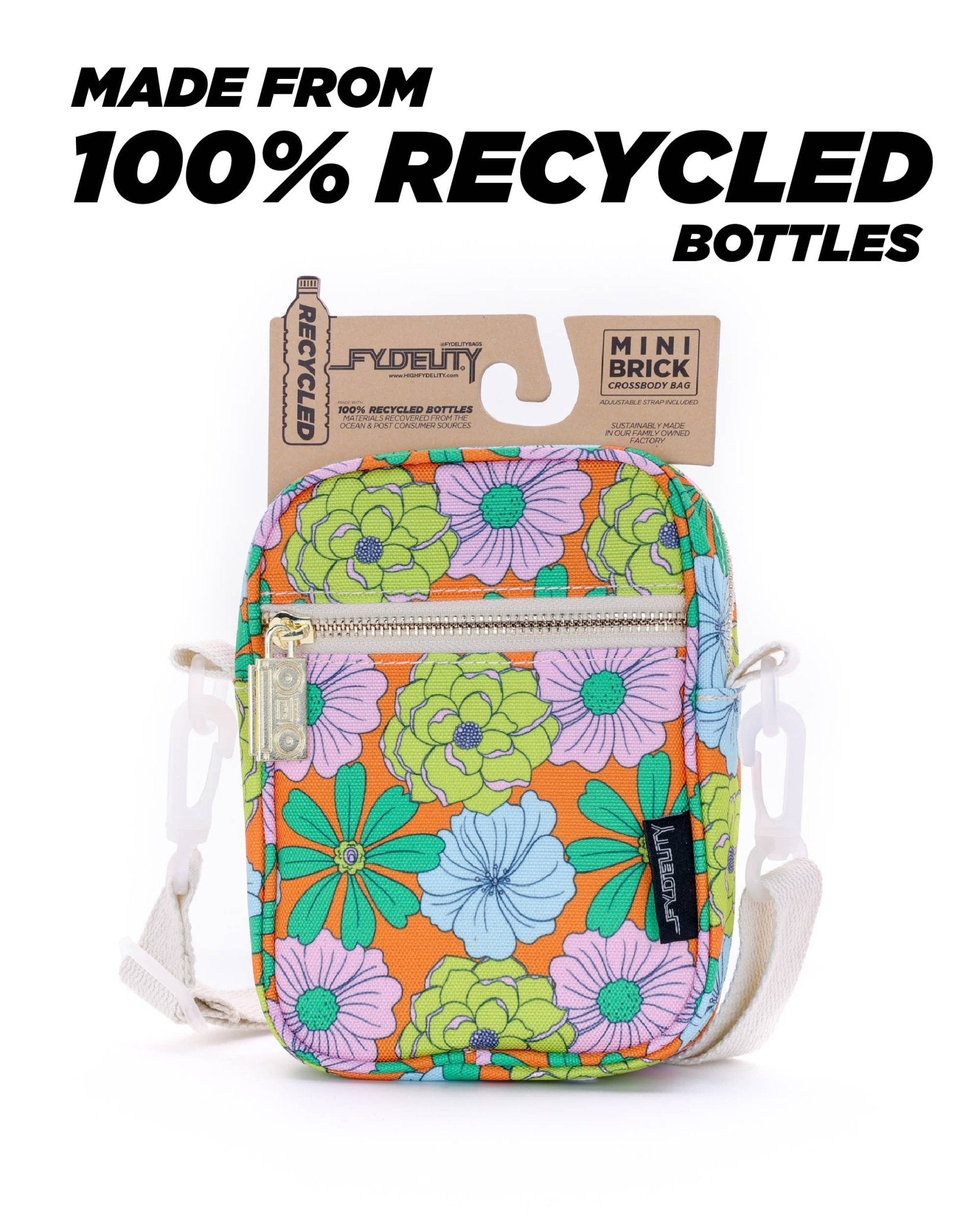 88618: Crossbody Mini Brick Bag | Recycled RPET | Floral Ora - Vintage MC
