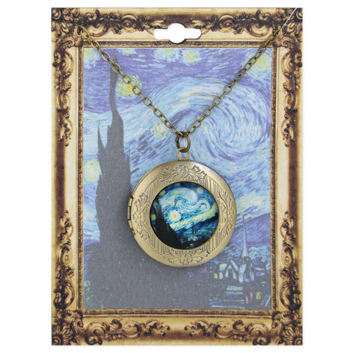 Starry Night Fine Art Gold Locket Necklace