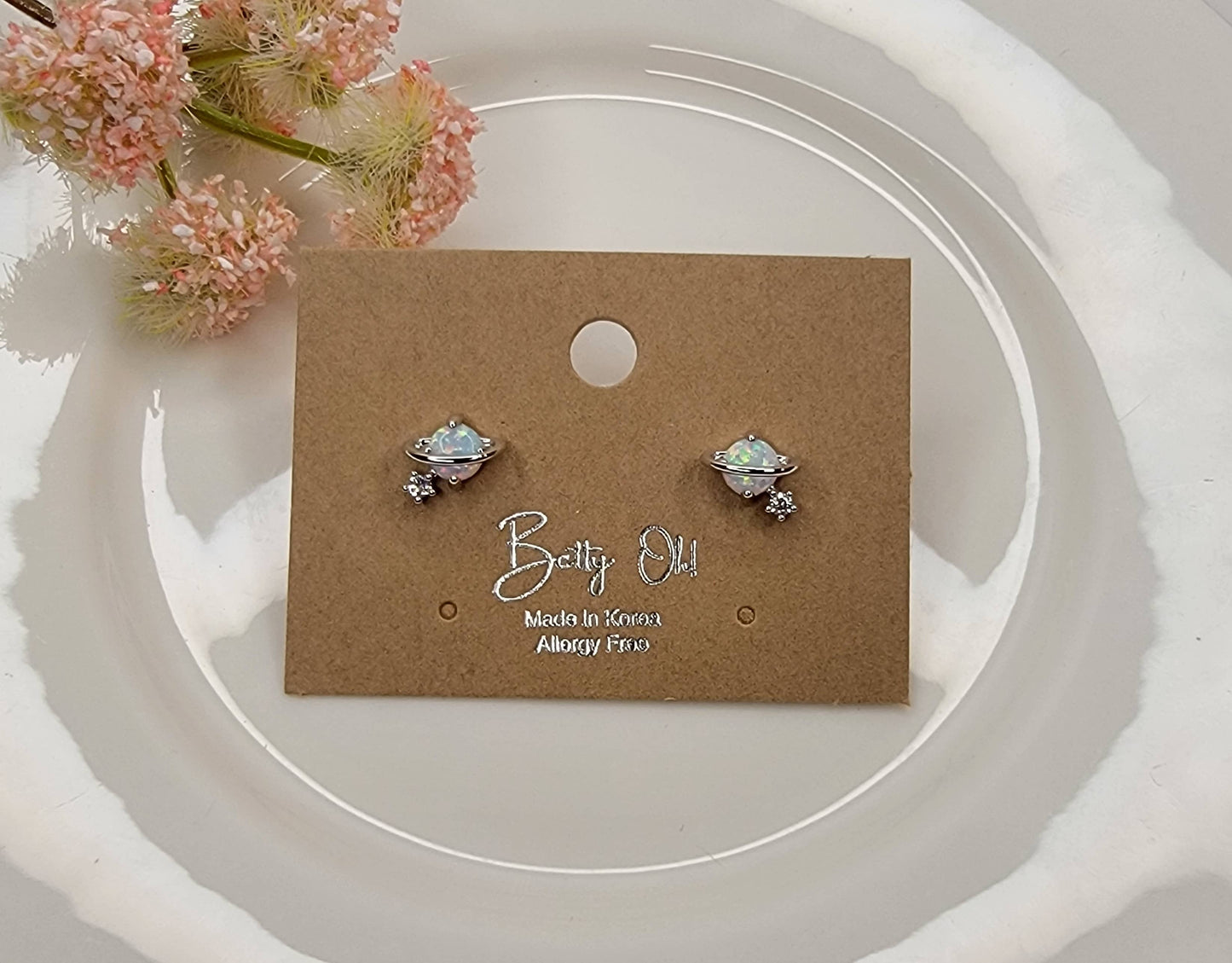 PLANET OPAL CZ STUD EARRINGS.