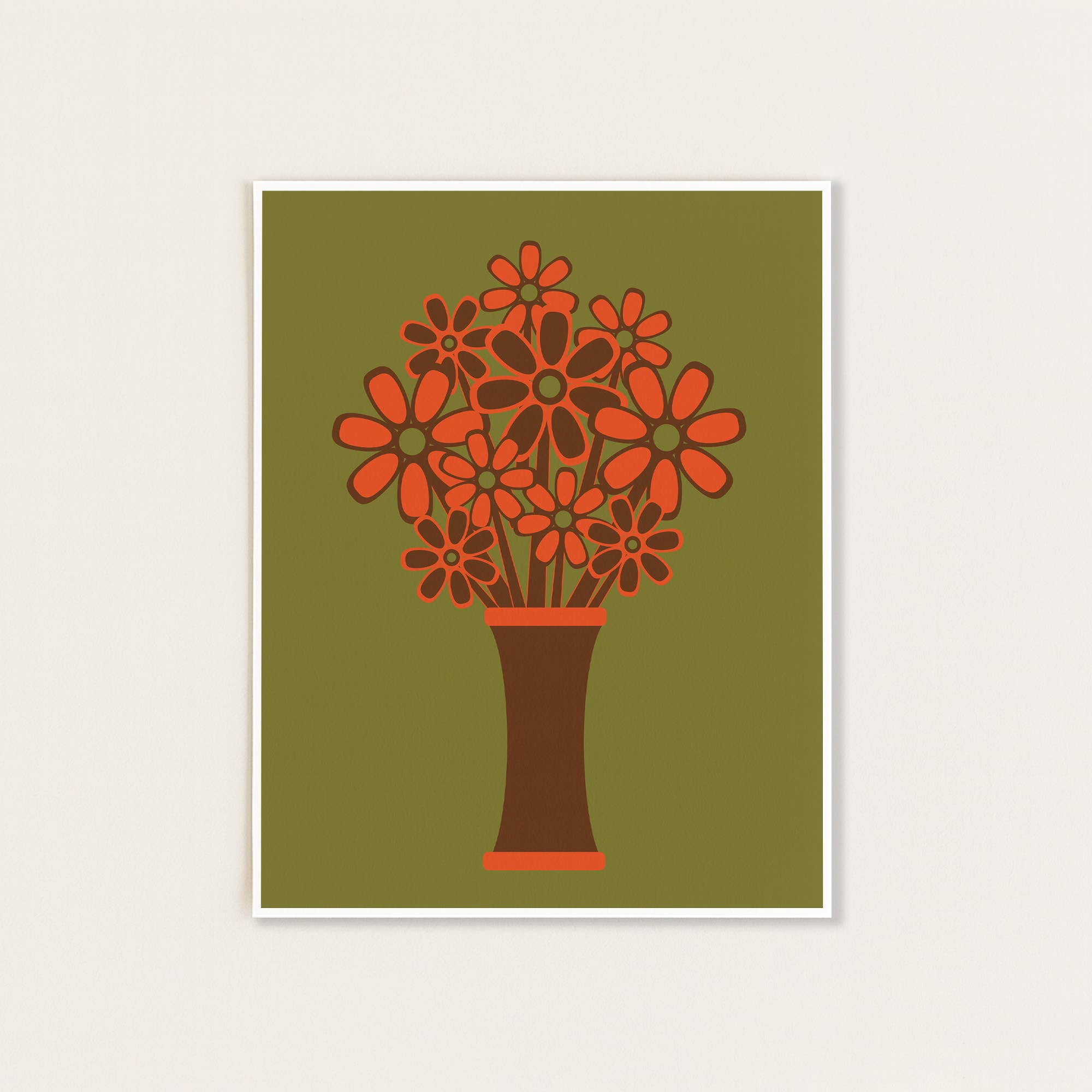 Brown Vase Orange Flowers Print