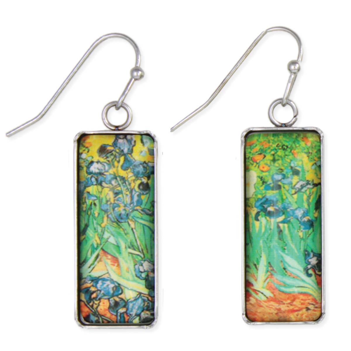 Irises Print Silver Bar Fine Art Earrings