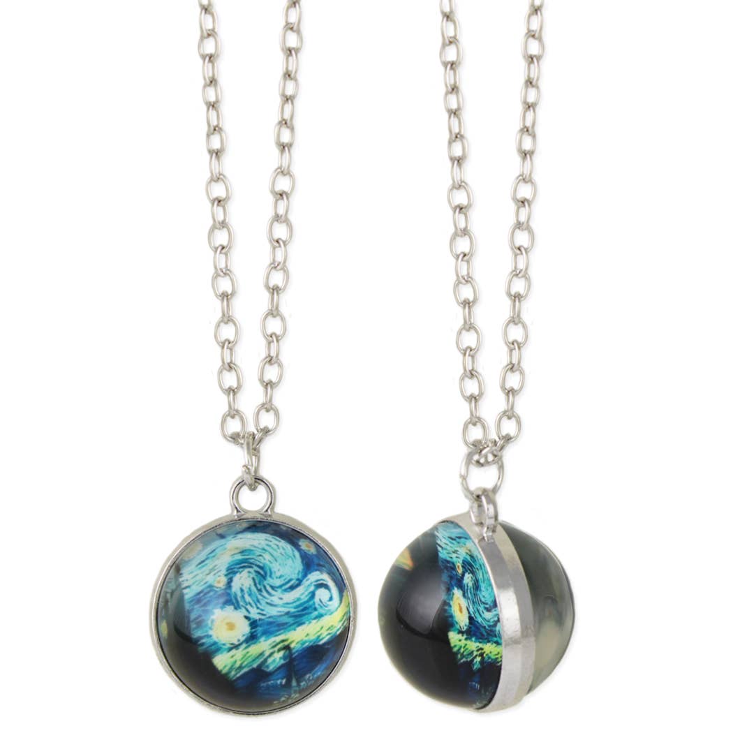 Starry Night Print Silver Globe Fine Art Necklace