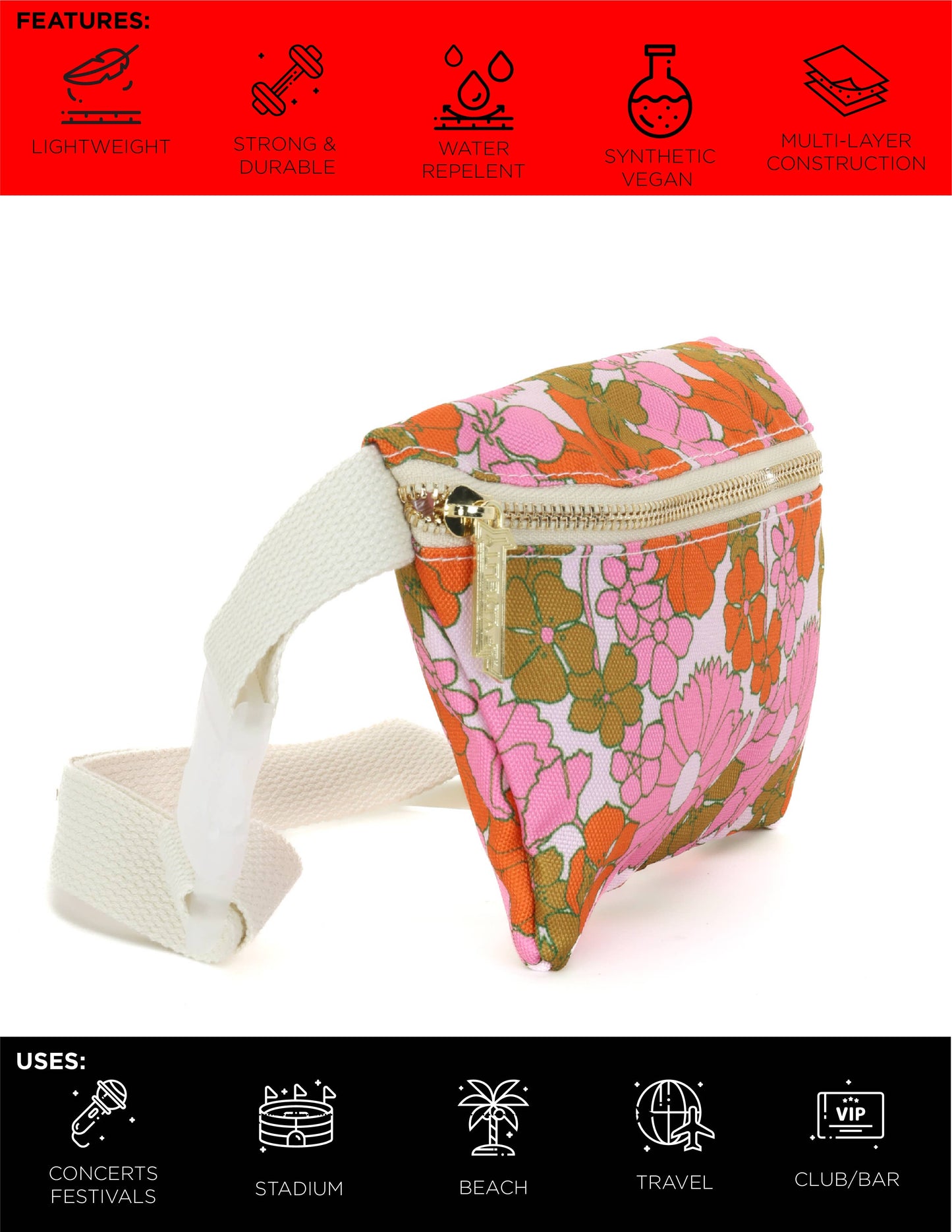 83860: Fanny Pack |Ultra-Slim| Recycled RPET | Floral Red Pi