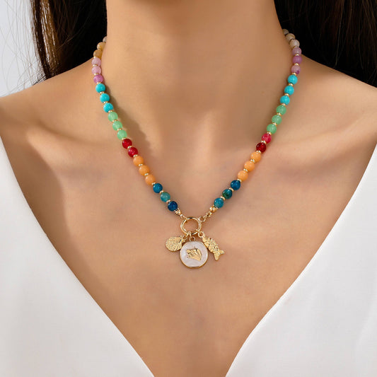 Rainbow Beaded Charm Necklace