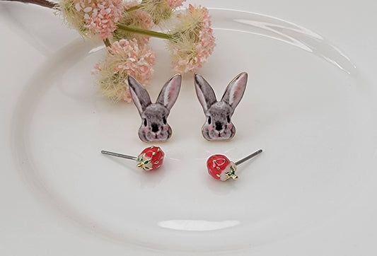 BUNNY WITH STRAWBERRY POST EARRINGS