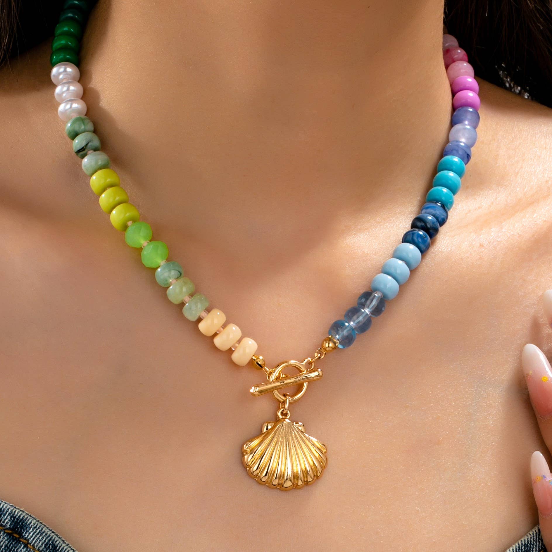 Rainbow Beaded Charm Necklace