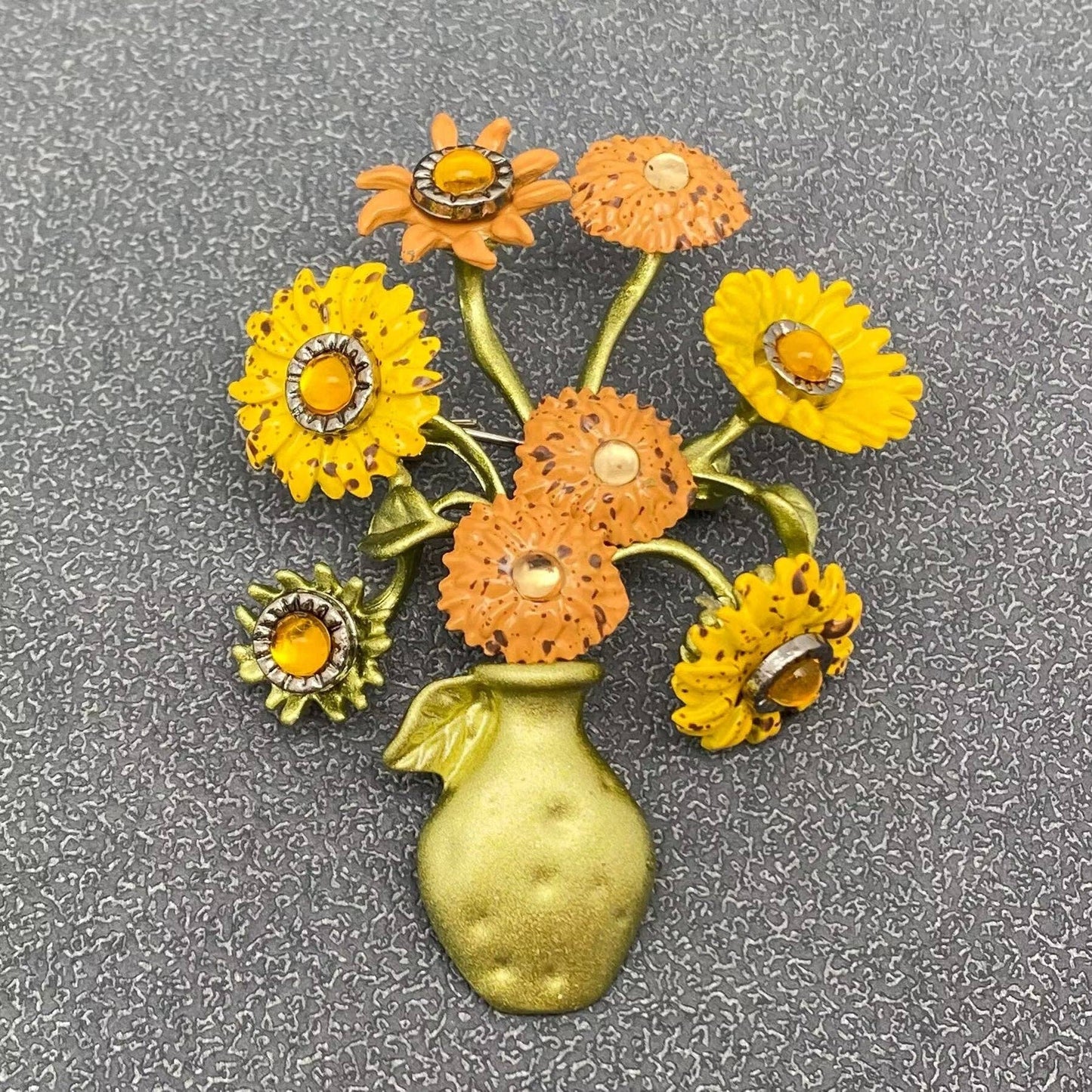 Sunflower Brooch In A Vase Brooch