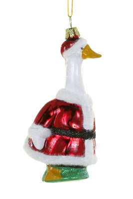 Porch Goose Santa Ornament
