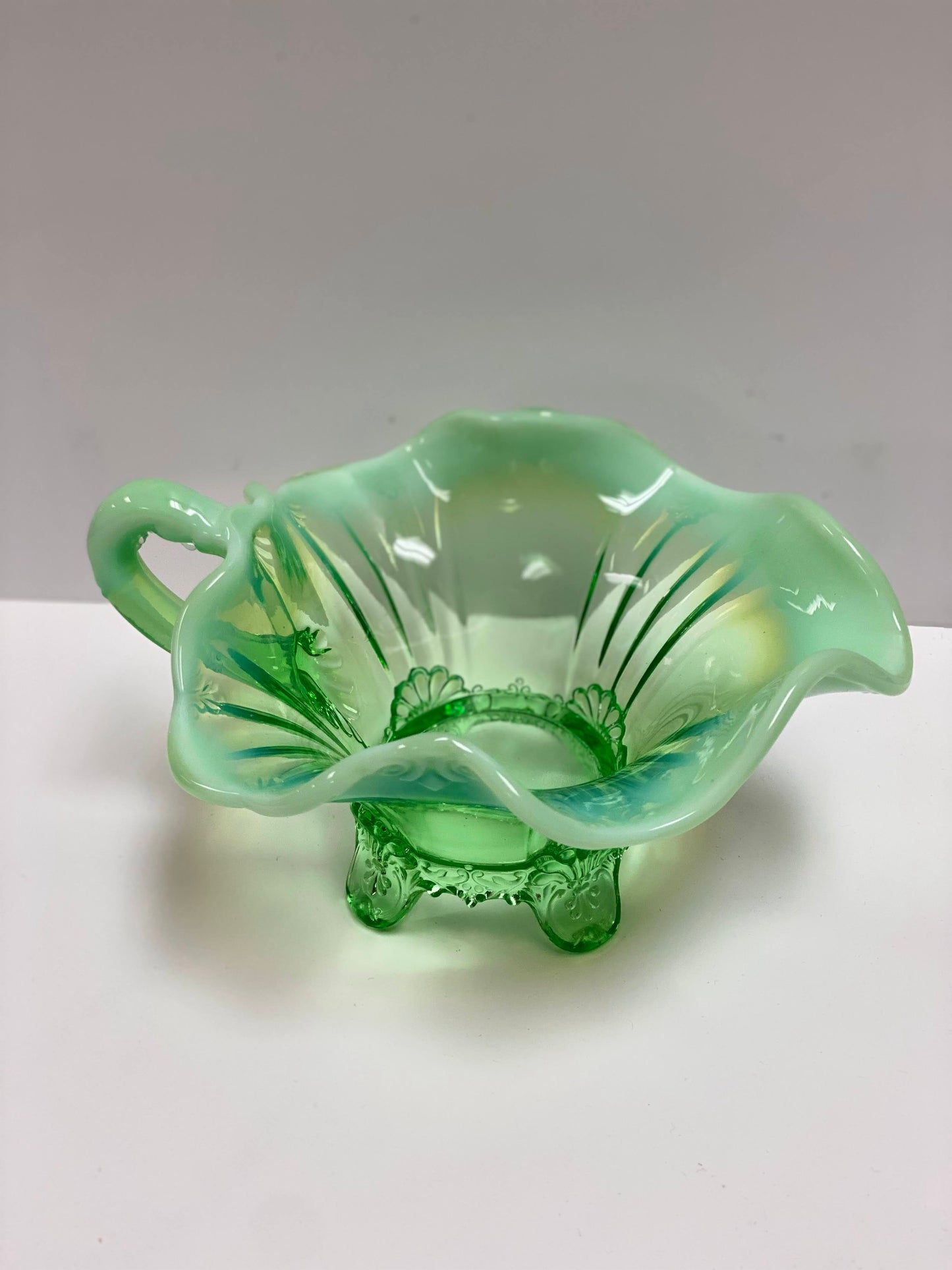 Dugan Glass Green Opalescent Dish