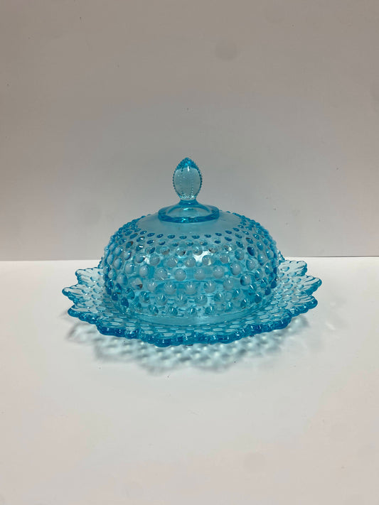 Fenton Aqua Hobnail Butter Dish