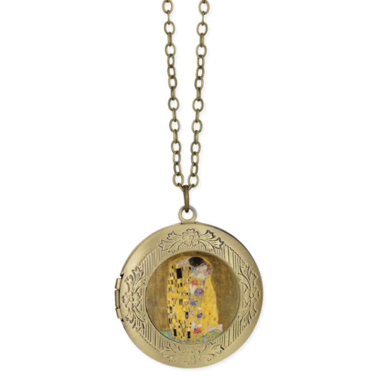 The Kiss Fine Art Gold Locket Necklace