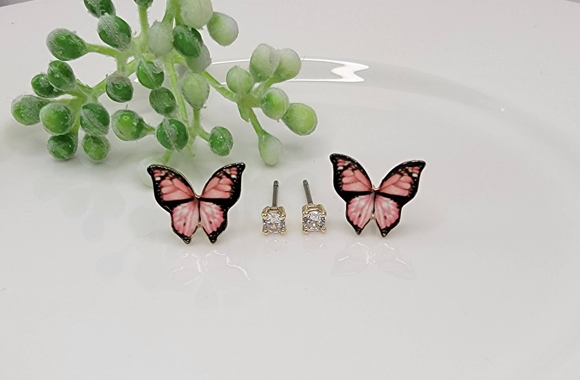 Two Pair Set Butterfly Post Earrings