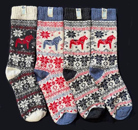 Viking Knits Dala Horse Swedish Pattern Wool Socks VKD2