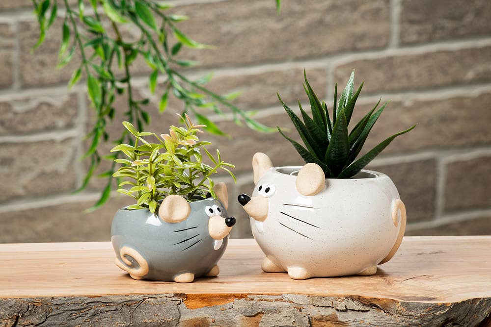 Sm Mouse Planter-Wht-2.5H