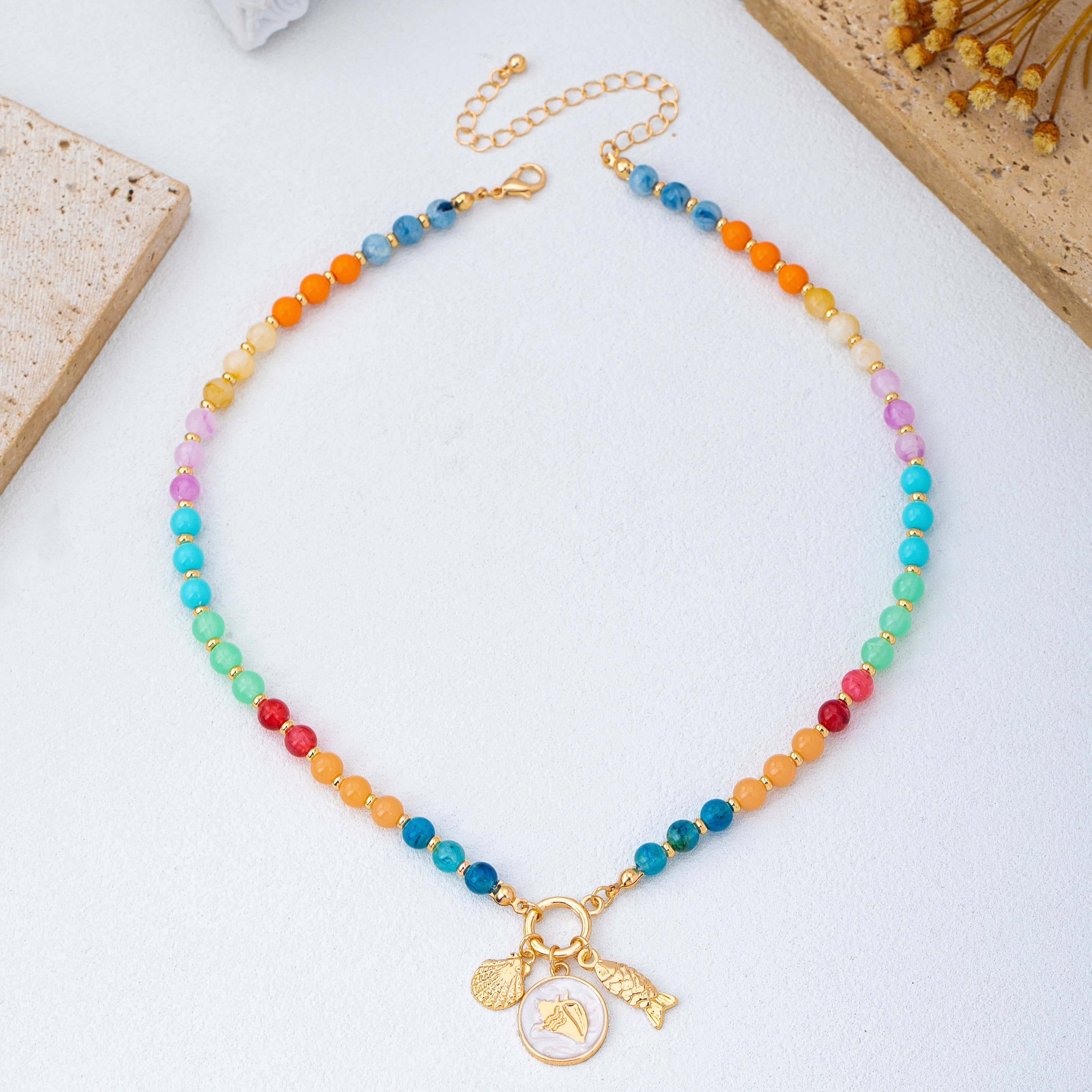 Rainbow Beaded Charm Necklace