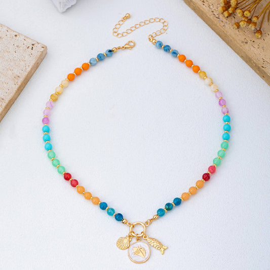Rainbow Beaded Charm Necklace