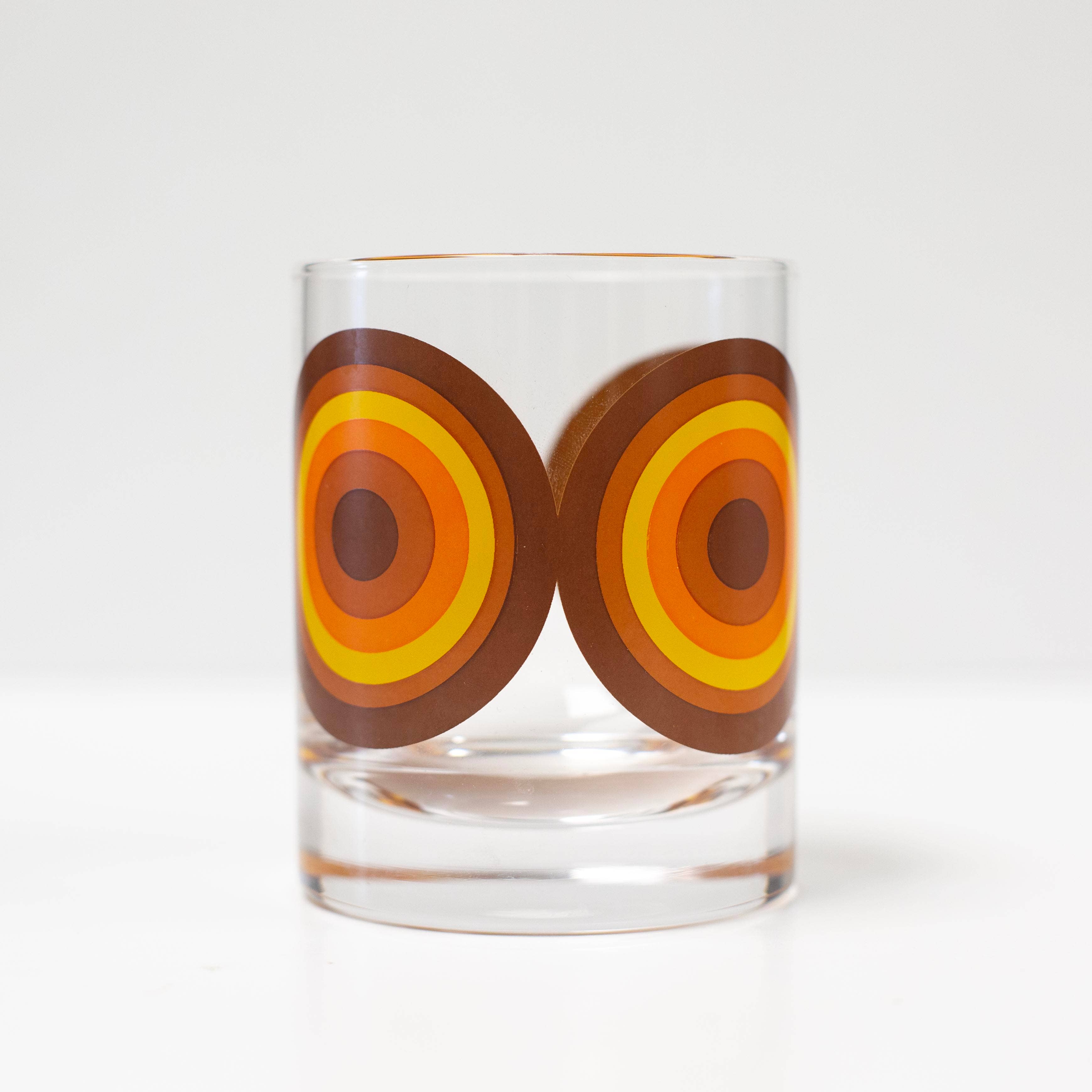 Orange and Brown 70's Retro Circle Whiskey Cocktail Glass