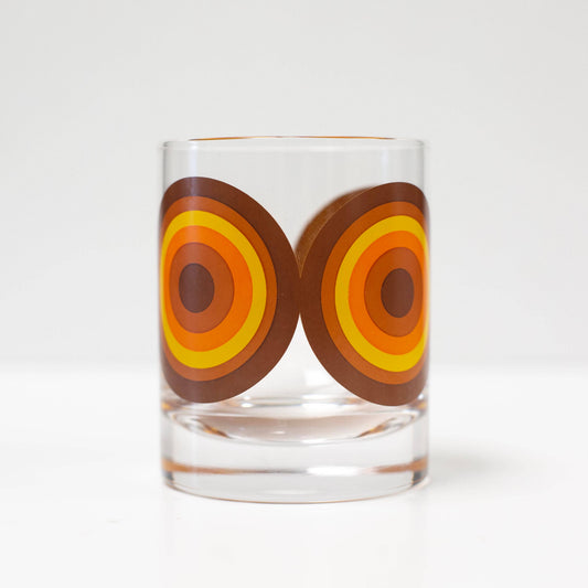 Orange and Brown 70's Retro Circle Whiskey Cocktail Glass
