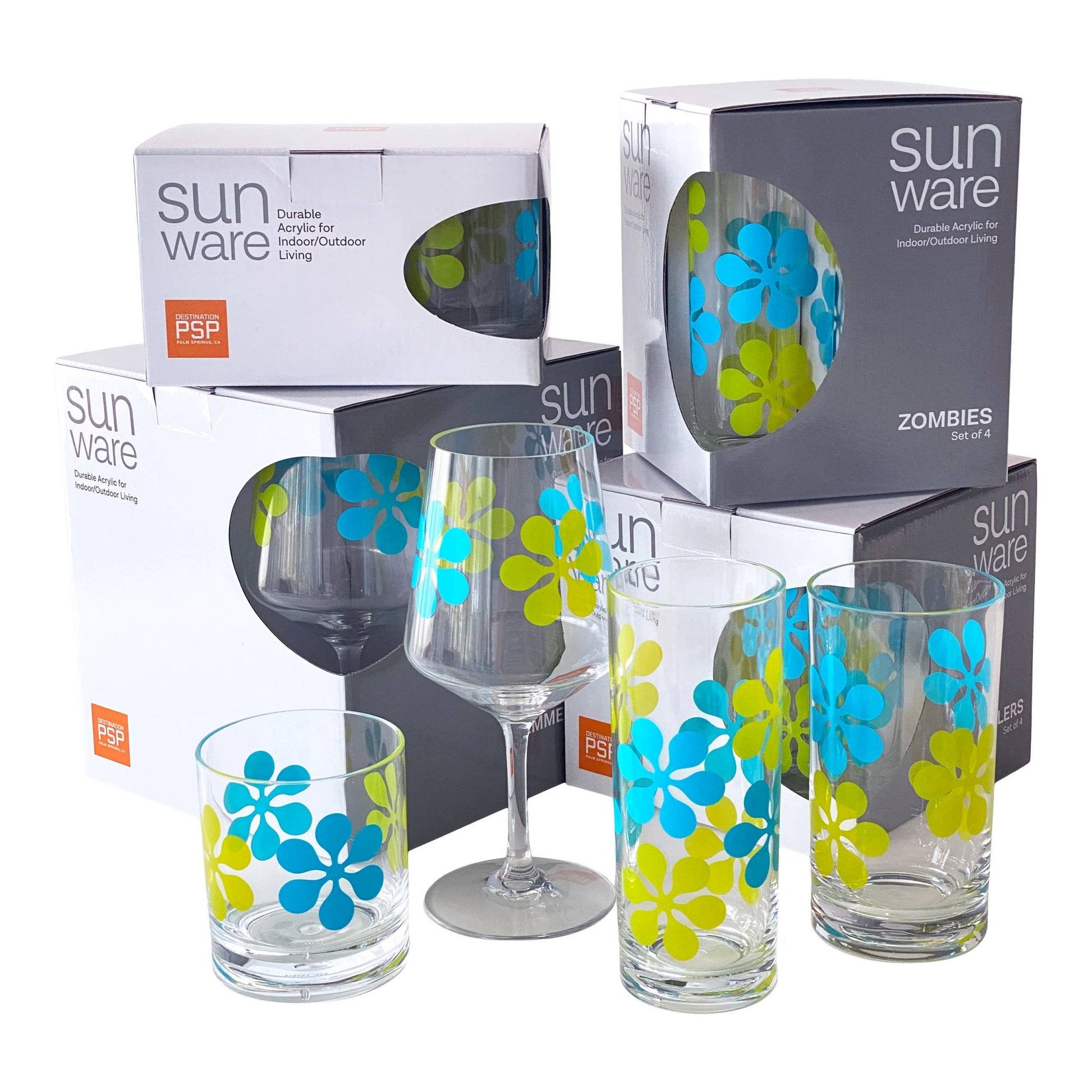 Acrylic Wine Goblets - Blue Modfest Design - Vintage MC
