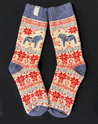 Viking Knits Dala Horse Swedish Pattern Wool Socks VKD2