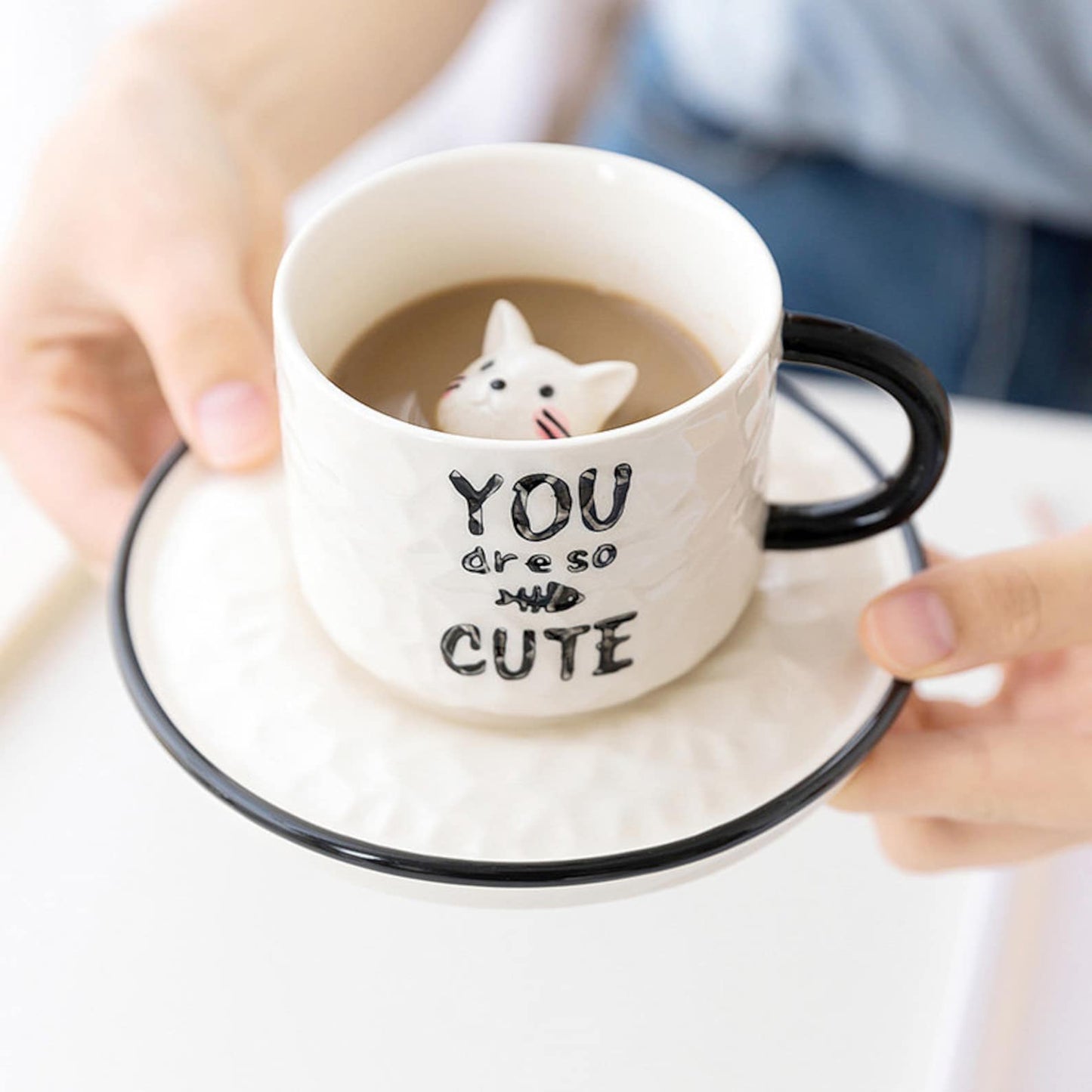 Adorable Ceramic Cat Cup & Saucer - Vintage MC