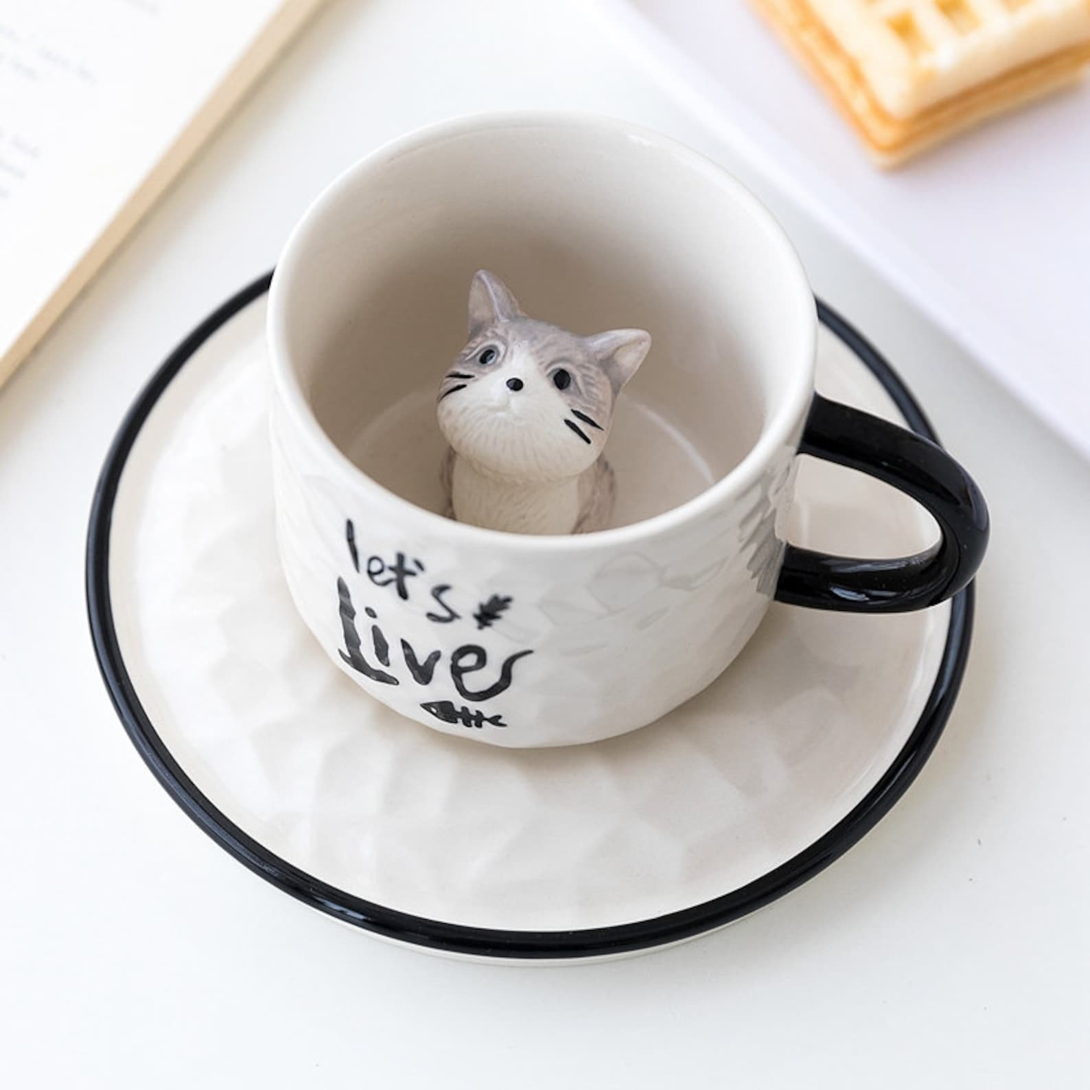 Adorable Ceramic Cat Cup & Saucer - Vintage MC