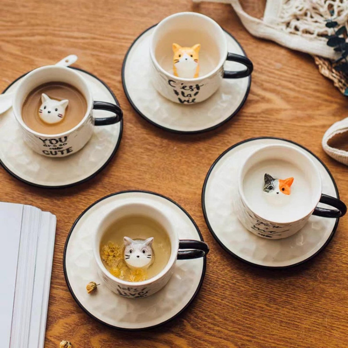 Adorable Ceramic Cat Cup & Saucer - Vintage MC