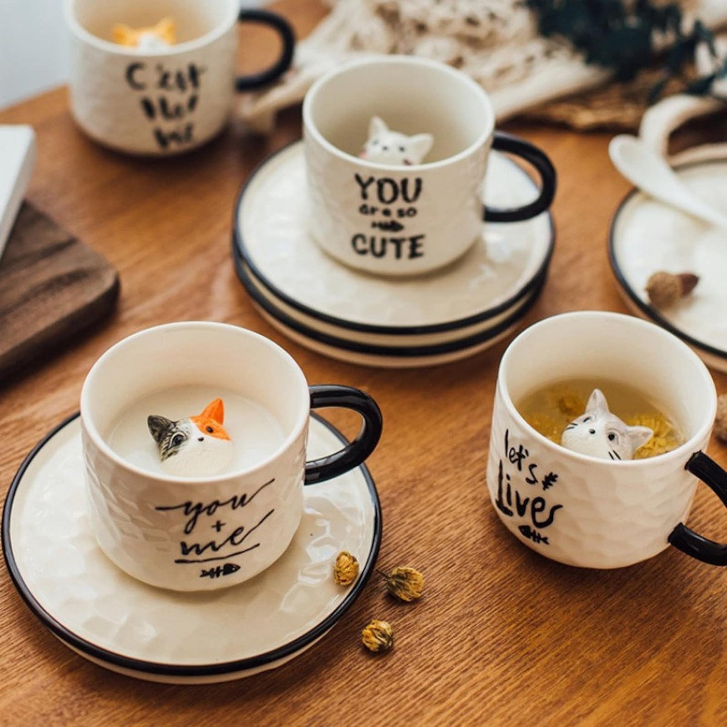Adorable Ceramic Cat Cup & Saucer - Vintage MC