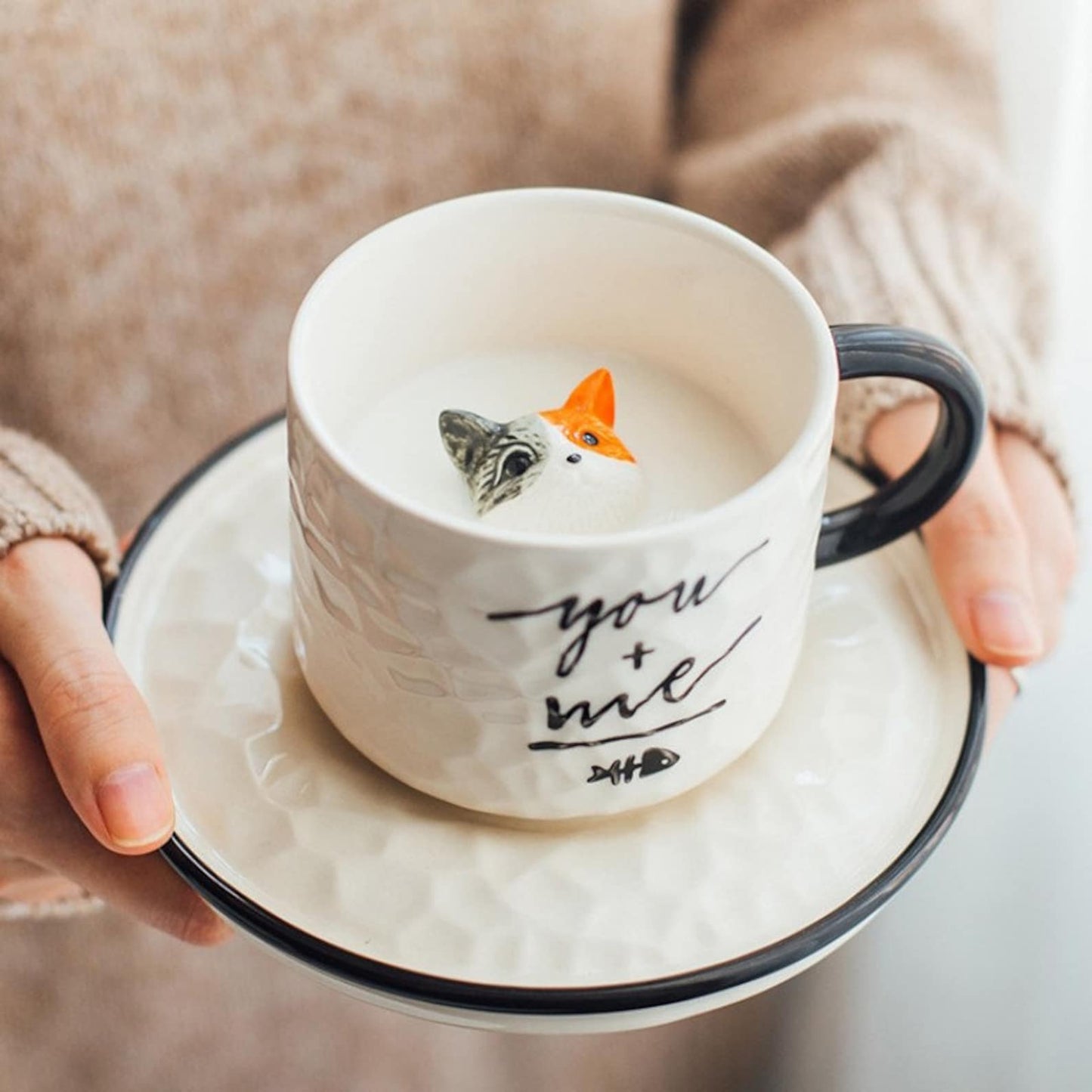 Adorable Ceramic Cat Cup & Saucer - Vintage MC