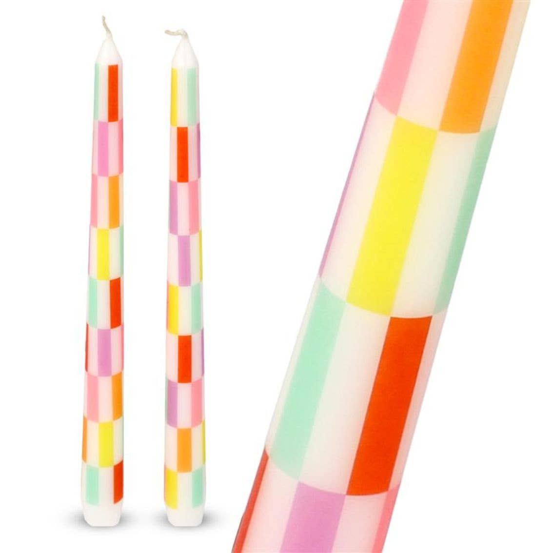 Multicolor Check Taper Candles - 2 Pack | Valentines Decor |