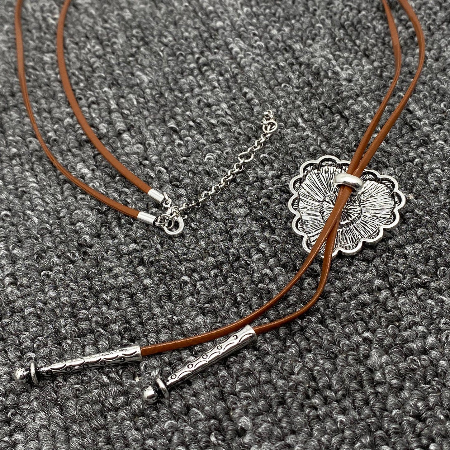 Turquoise Heart Charm Leather Rope Lariat Necklace