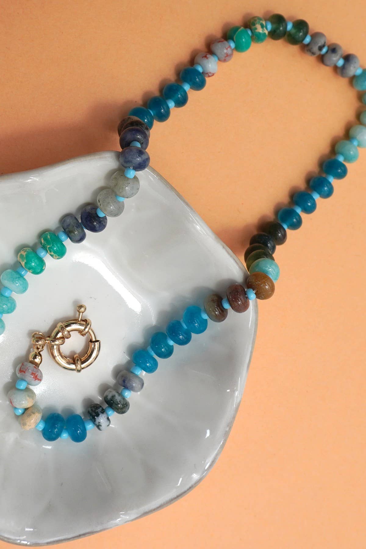 NATURAL STONE CHARM BEADED NECKLACE