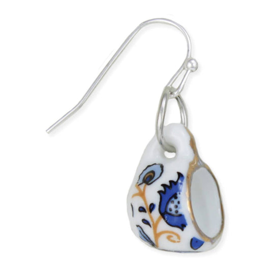 Blue Yellow Ceramic Teacup Earrings