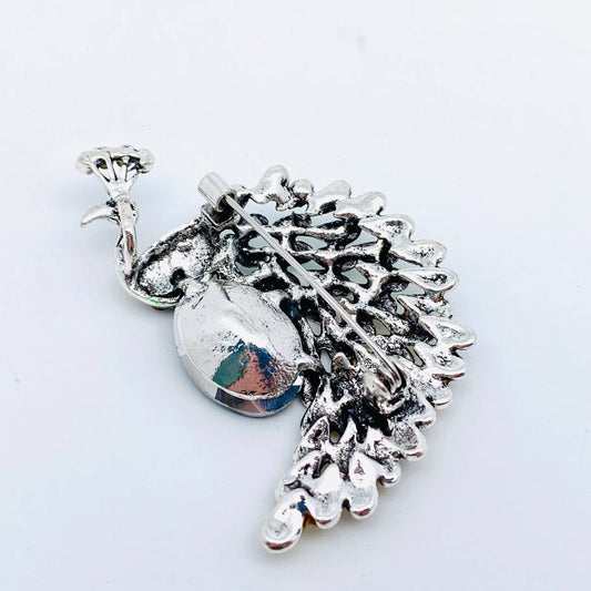 Enamel Colored Rhinestone Peacock Brooch