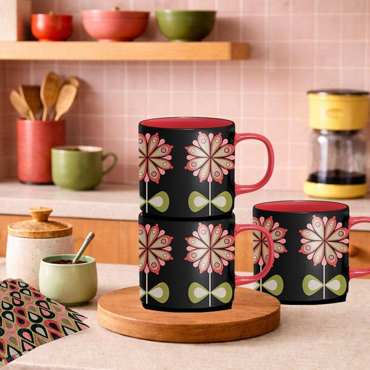 Casbah Bloom Pink Flower Mid Century Stackable Matte Coffee