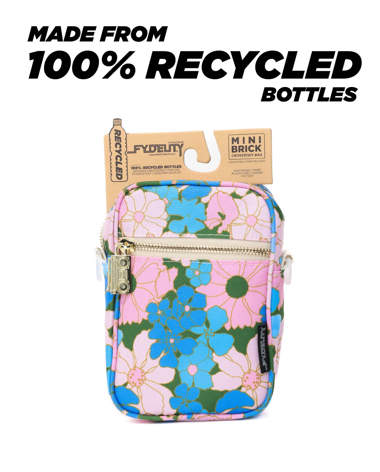 88619: Crossbody Mini Brick Bag | Recycled RPET | Floral Pin