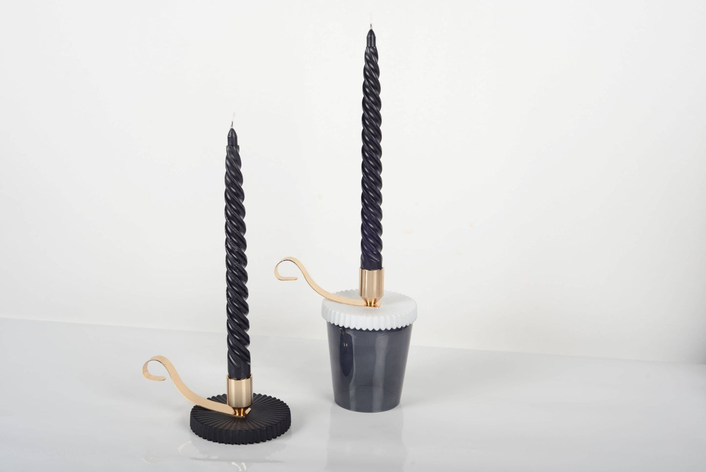 Black - White Candle Holder With Handle - Vintage MC