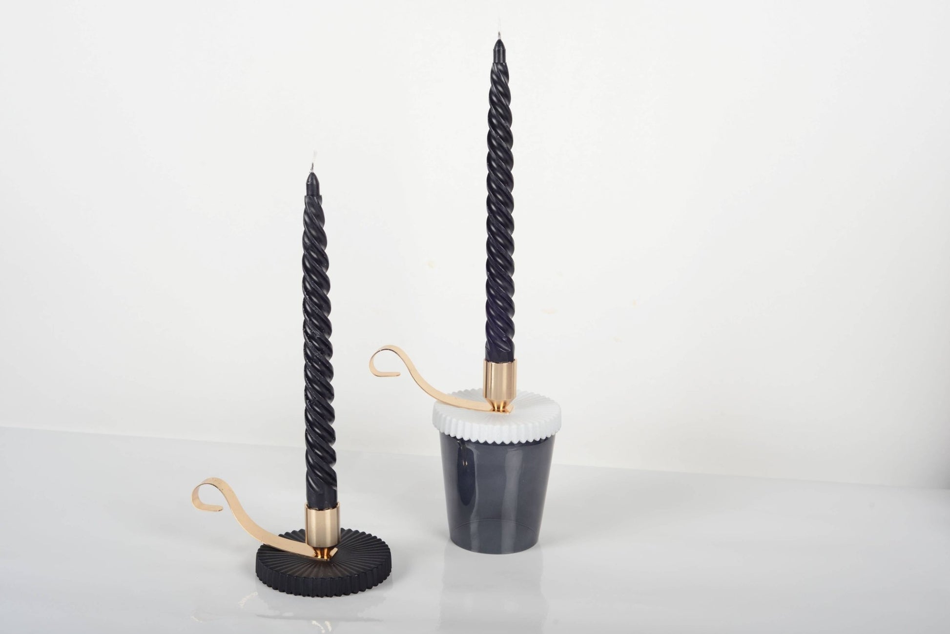 Black - White Candle Holder With Handle - Vintage MC