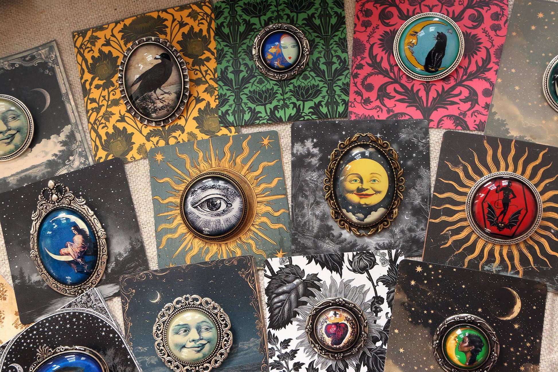 Handmade Eclectic Vintage Cameo Brooches on Cards
