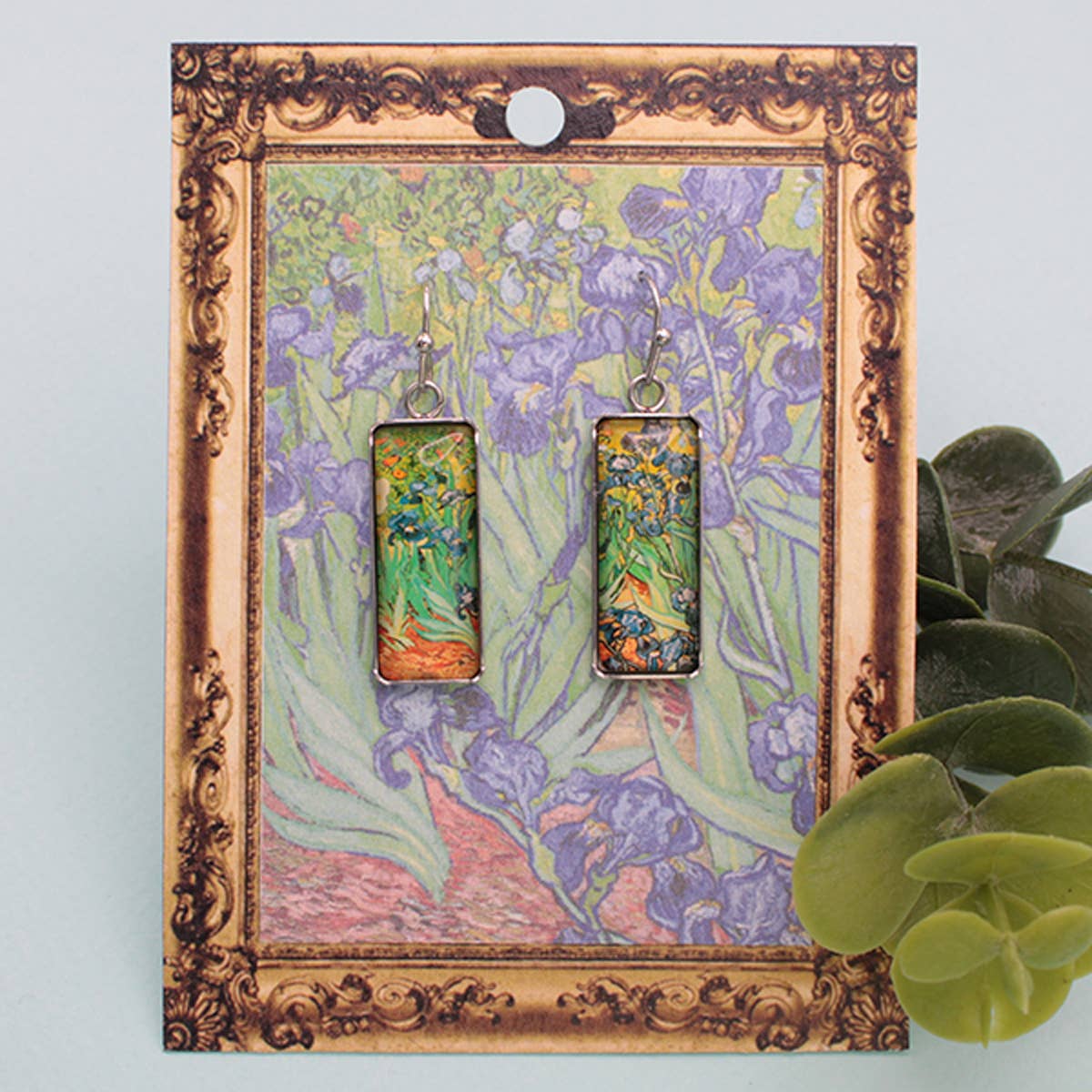 Irises Print Silver Bar Fine Art Earrings