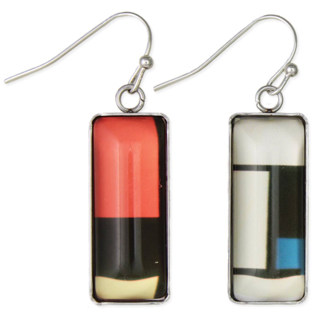 Mondrian Print Silver Bar Fine Art Earrings