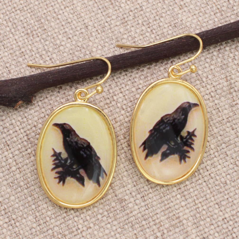 Raven Print Gold Earrings