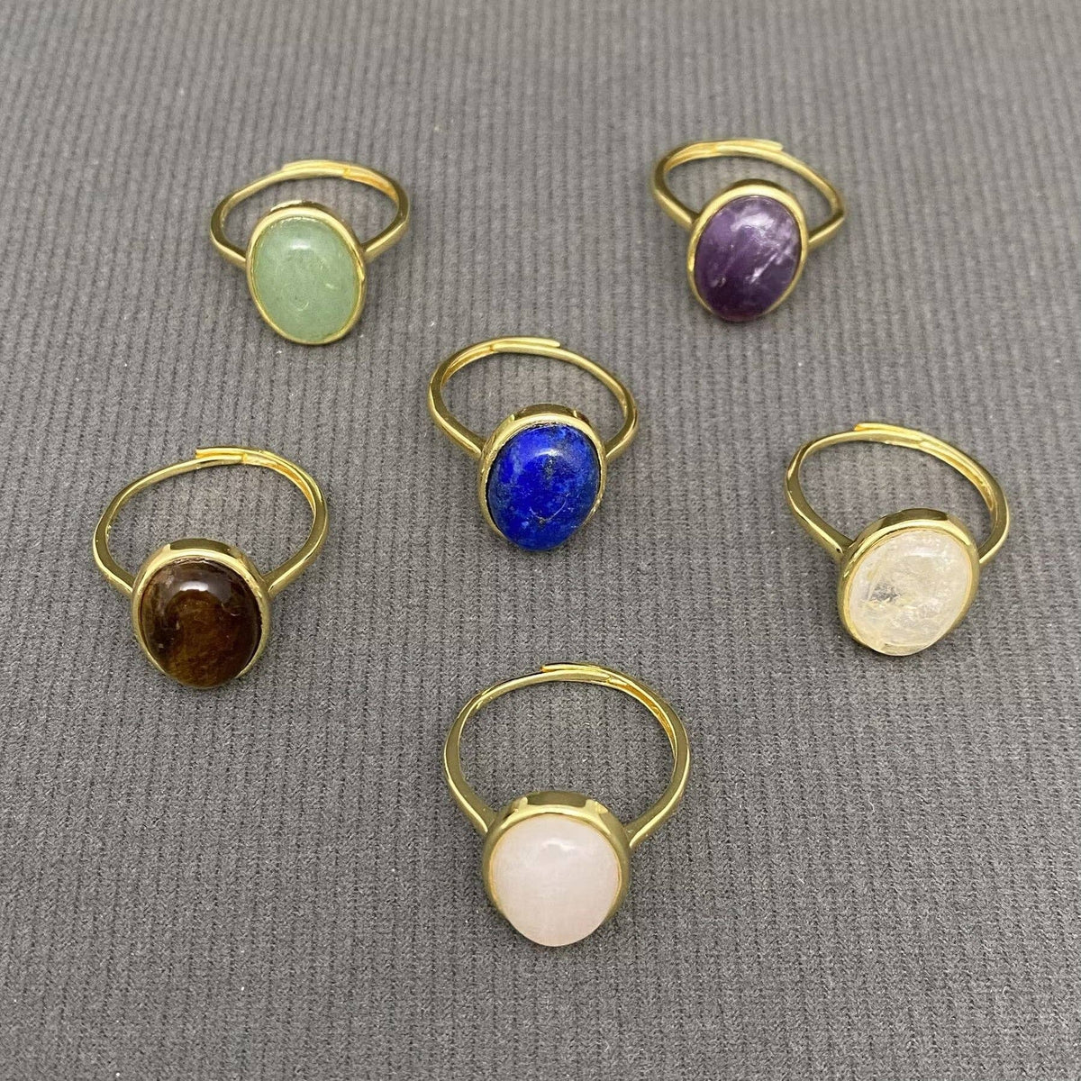 Oval Stone Adjustable Copper Ring