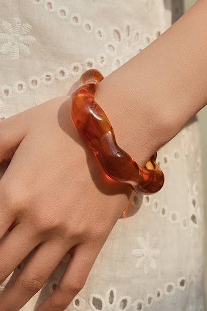 Acrylic Wavy Bamboo Design Cuff Bracelet