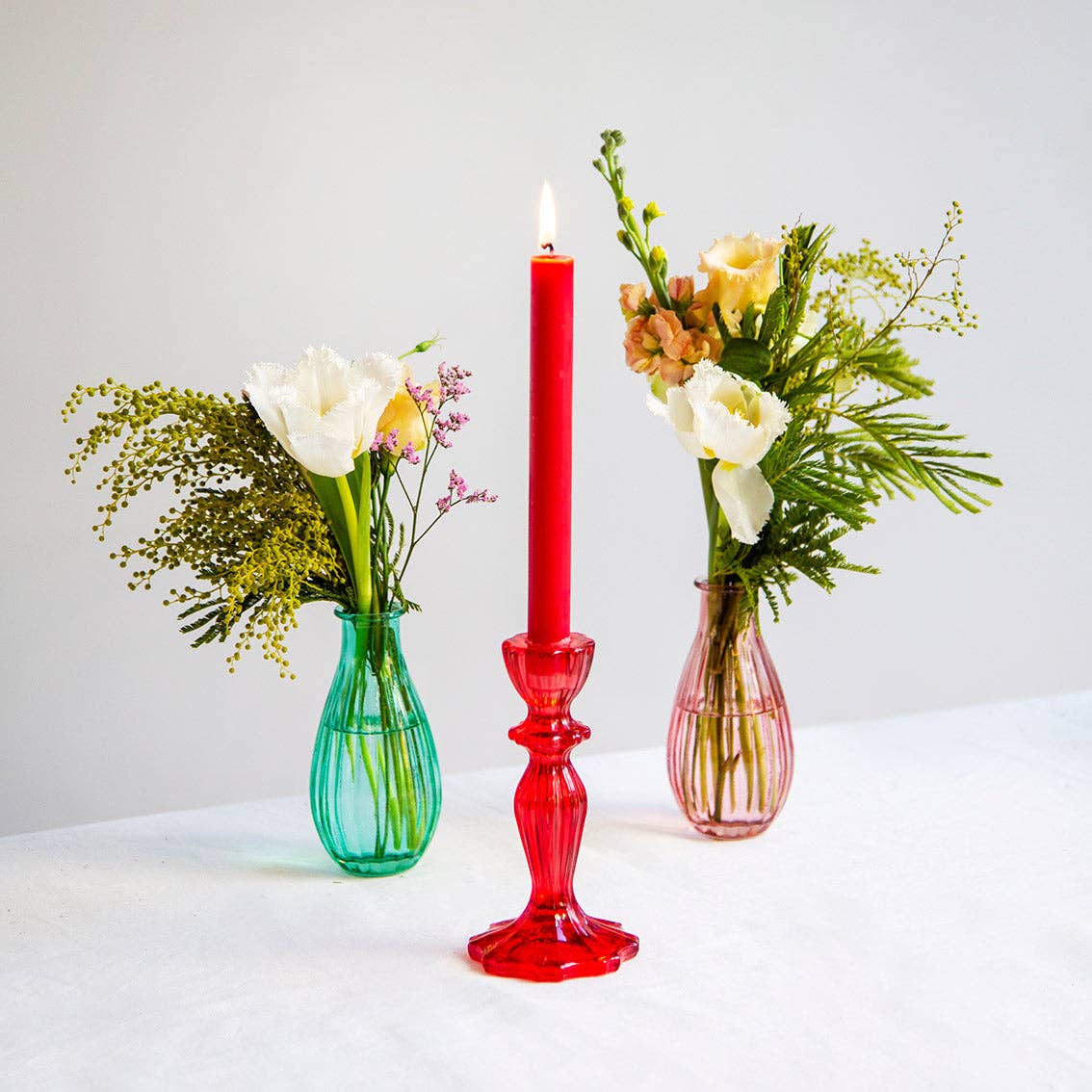 Red Glass Candle Holder | Valentines Decor |
