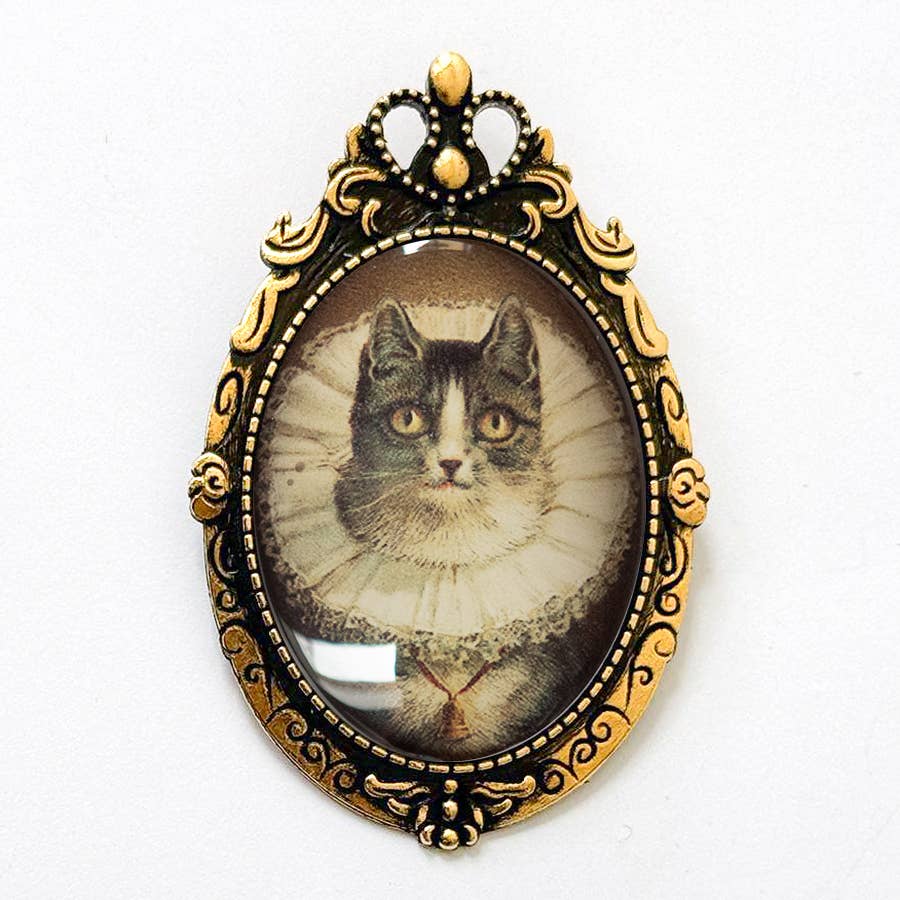 Elizabethan Cat Brooch Vintage Victorian Art