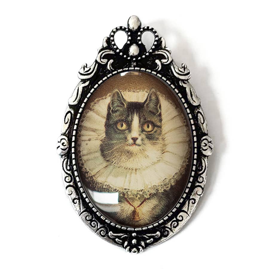 Elizabethan Cat Brooch Vintage Victorian Art